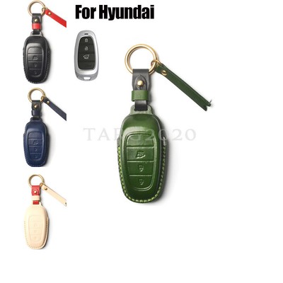 Leather Remote Start Smart Car Key Case Cover Shell For Hyundai Santa Fe 2020-up