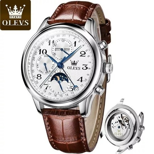 OLEVS Automatic Mechanical Men's Watch Waterproof Leather/Stainless Steel Strap - Picture 11 of 26
