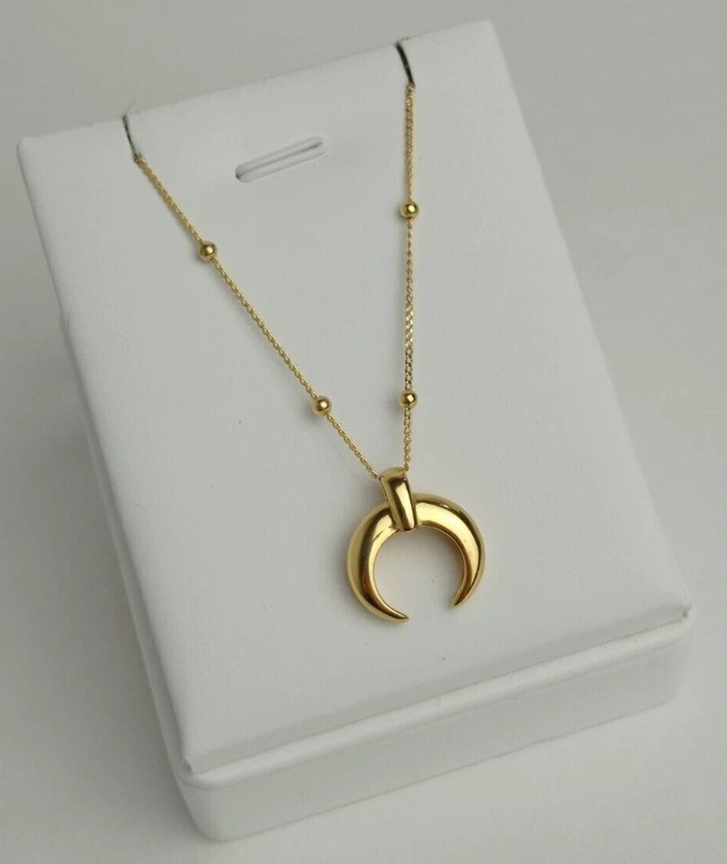 925 Silver Crescent Knotted Horn Moon Gold Plated Necklace Sterling Silver 20" - Image 2 of 4