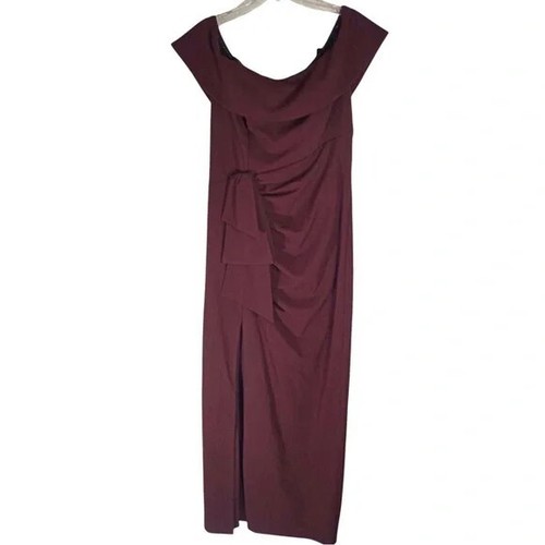 Vestido Xscape para mujer talla 8 rojo morera drapeado frente dividido vestido - Imagen 2 de 7