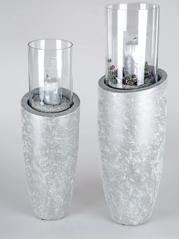 Windlicht, Deko Bodensäule SILVER ICE H. 91cm D. 29cm weiß silber Formano - Bild 4 von 4