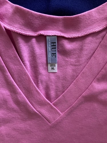 HUE sz XL Pajama PJ Sleep Top long sleeve Cotton Pink w Red Champagne Glass - Picture 4 of 7