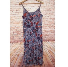 Loft | Abstract Floral Patterned Spaghetti Strap Midi Dress Medium EUC