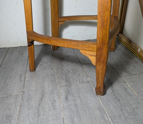 Rustic French Country Colonial Solid Teak Slat Wood Bar Stool - Picture 17 of 23