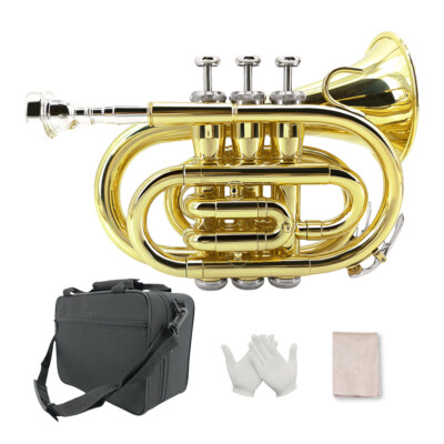 Yinfente Bb Flat Pocket Trumpet Bass Trumpet for Beginner and Student Orchestra