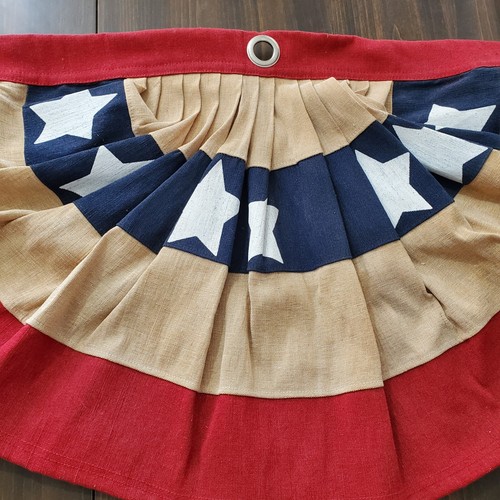 Patriotic Bunting Hanging Drape Red Beige Blue Pleats Grommits Canvas 34.5x18.5" - Picture 2 of 9