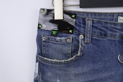 Off-White Blue Denim Distressed 5-Pocket Design Whiskered Straight Leg Jeans - Bild 5 von 19