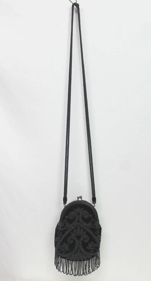 Franchi Women's Crossbody Purse Handbag Beaded Velvet Black - Image 2 of 4