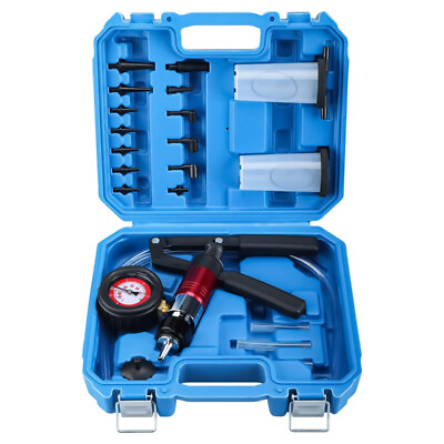#ad 21Pcs Hand Held Vacuum and Pressure Pump Tester Tool Brake Bleeder Kit Case $30.00