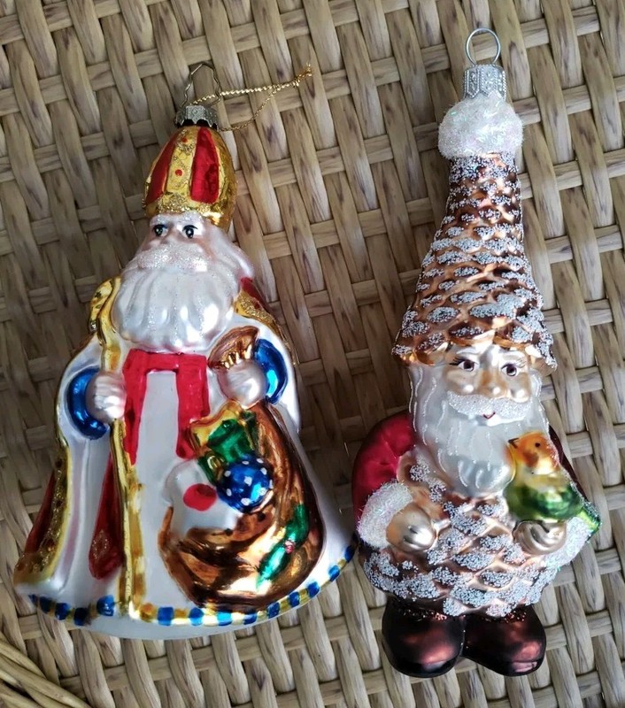 2 Different Glass Santa Ornaments