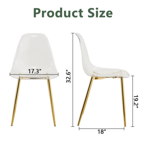 Transparent Dining Chairs Set of 3 Kitchen Plastic Chairs Chair Gold Metal Legs - Picture 4 of 21