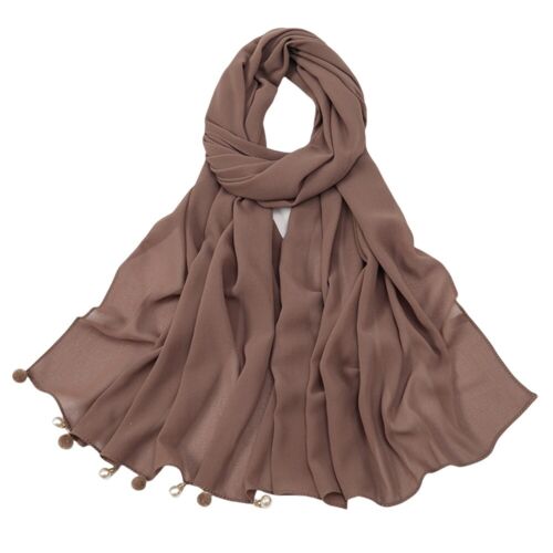 Damen Chiffon Schal Bandelet Halstuch Schalldämpfer mit Perlen Haarballen AW24286 - Bild 10 von 15
