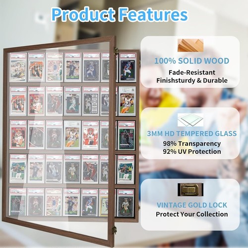 Graded Trading Card Display Case 35+ Walnut Sport Baseball Glas Holz Wandrahmen - Bild 6 von 9