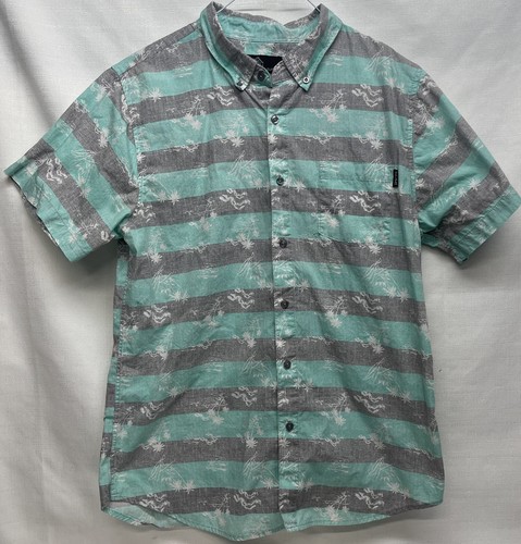 Molokai Surf Co. Men's Button Down Shirt Palm Trees Striped Size Large