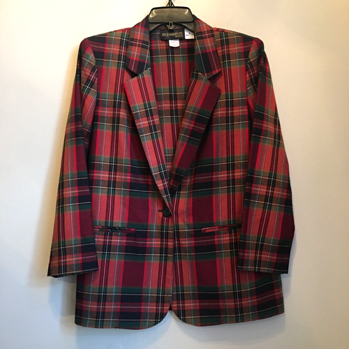 Veste blazer à carreaux tartan Requirements femme 8 fabriqué aux États-Unis rouge vert vintage academia