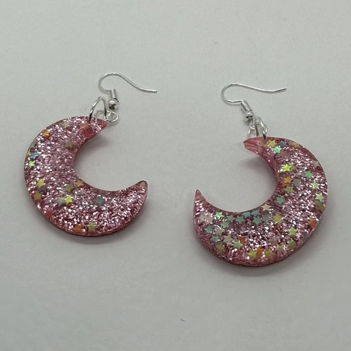 Crescent moon earrings, Star Glitter , Acrylic. 7cm long. Pick your colour - Picture 4 of 45