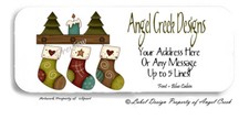 Country Prim 3 Christmas Stockings Hung by the Fireplace Return Address Labels