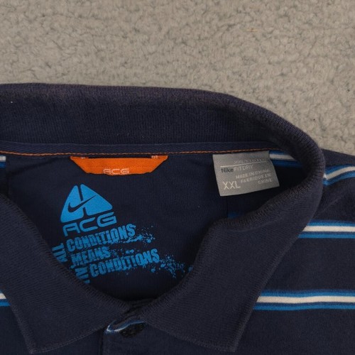 Nike ACG Polo Shirt Mens XXL Blue Stripe FIT DRY Performance Golf Outdoor VTG - Picture 2 of 8