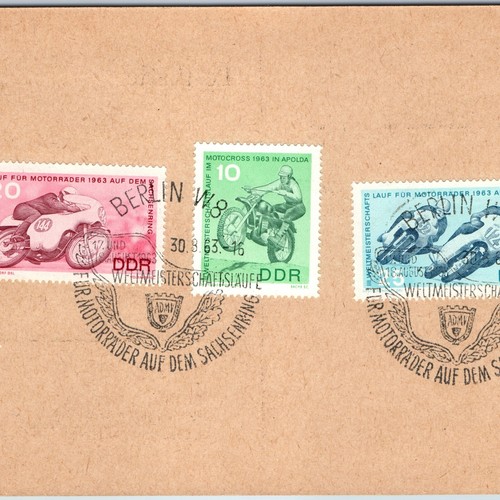 1963 Berlin Deutschland Scott 657-9 Briefmarkensatz Sachsenring Motorrad Rennen abbrechen 7N - Bild 1 von 3