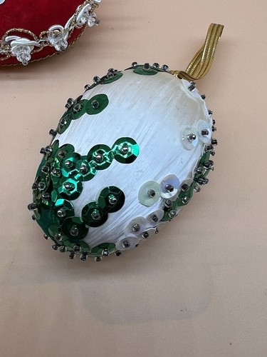VTG Lot of 3 Handcrafted Push Pin Bead Sequin Satin Ball Christmas Ornaments - Picture 9 of 11