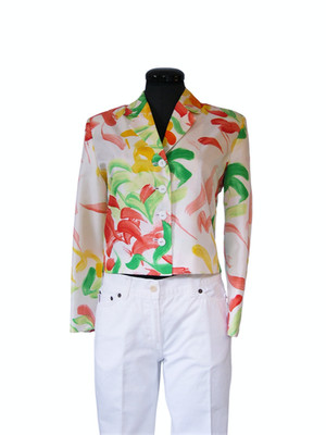 Genny Oro Silk Jacket Gianni Versace, Abstract Brushstroke Print Cropped Italy 6