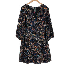 Vince Camuto 18W Paisley Shift Dress 3/4 Sleeve Black Blue Plus Size