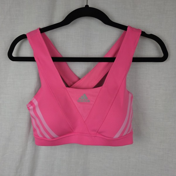 Adidas Sports Bra SIZE 14 Hot Pink 3 Stripes Cross Back Wide Straps (14" Bust)