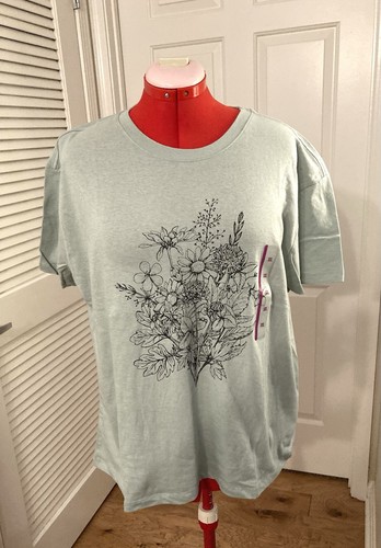 Doe Damen Blumen Grafik T-Shirt Frühling Natur Garten Club Baumwolle Größe 2X Neu mit Etikett
