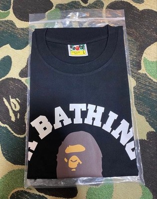 A Bathing Ape Bape College Tee Schwarz L Logo Print Herren T-Shirt Neu