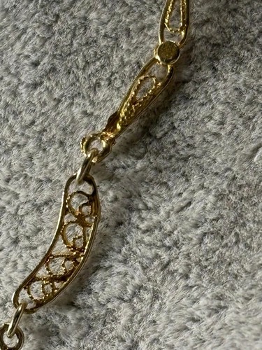 Vergoldete Sterling Silber Chai an ausgefallener filigraner Kette, Vintage Judaica - Bild 4 von 10