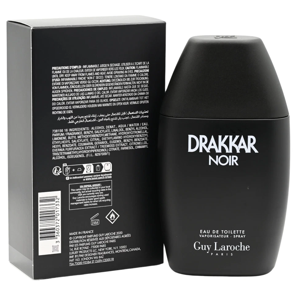 DRAKKAR NOIR por Guy Laroche colonia para hombres EDT 6.7 / 6.8 oz nueva en caja Foto 4 de 4