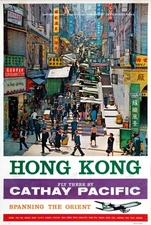 Hong Kong Cathay Pacific Vintage Travel Poster Wall Art Print Retro Spanning Ori