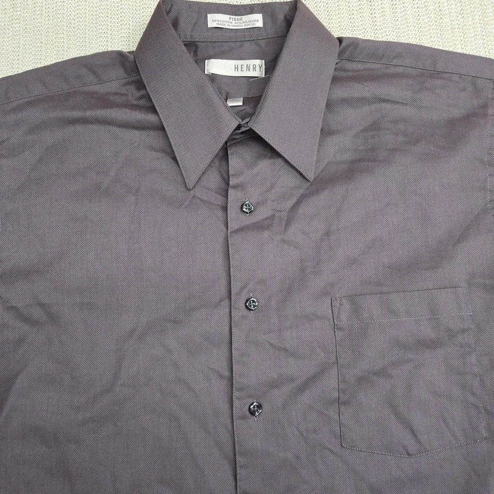 Camisa masculina John Henry 17 34/35 cinza pique manga longa botão bolso frontal - Imagem 3 de 4