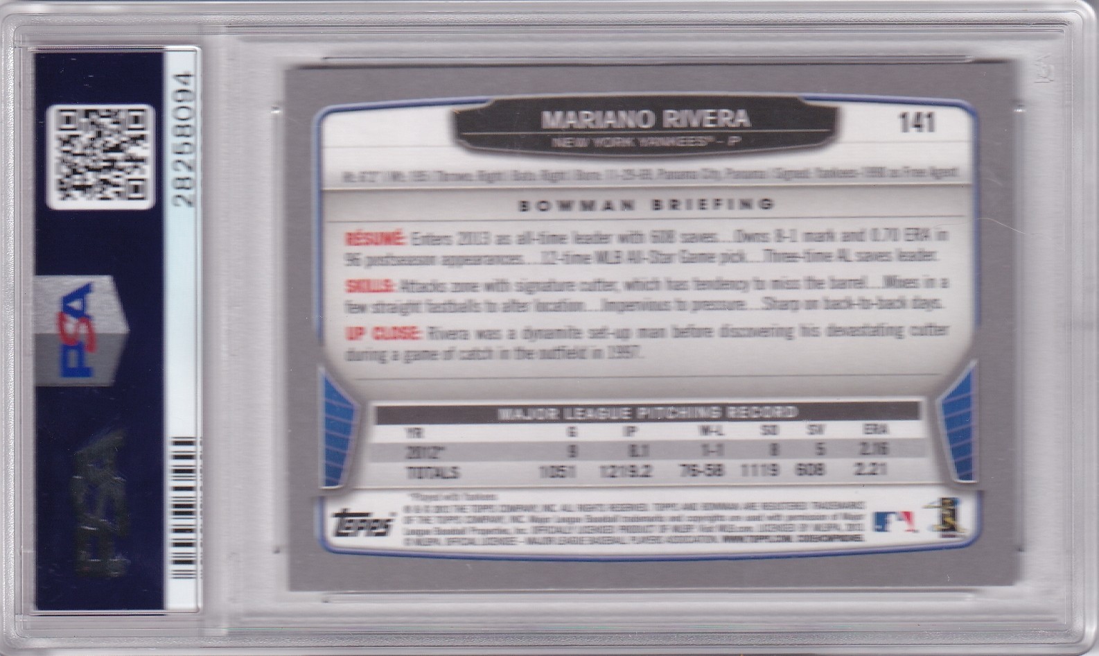 2013 Bowman Gold Mariano Rivera #141 PSA 10 view 2