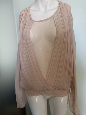Chiffon Bluse Mit Plissee Details von Ichi Gr 34 36 XS/S Beige 