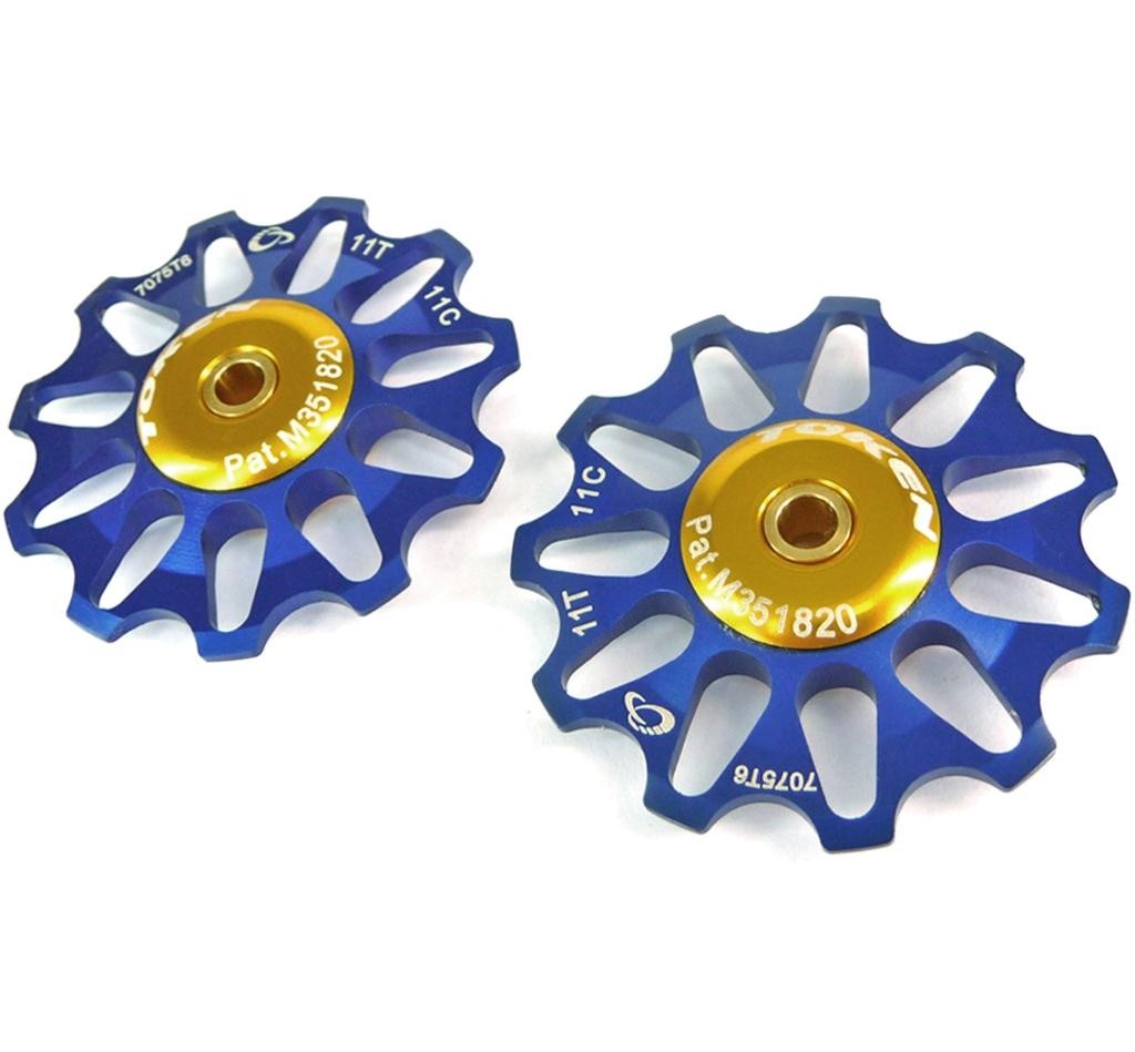 Galets de derailleur 11 dents bleu Token roulement fluide pour velo route