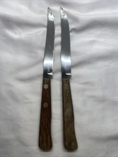 2 Mid Century wood Handled Stainless Steak Knives (bin #5)