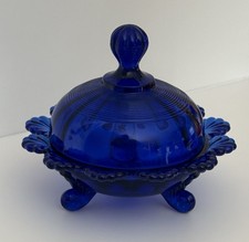 Mosser Glass - COVERED FOOTED CANDY DISH - COBALT (BLUE) - 5" d x 4.5" h