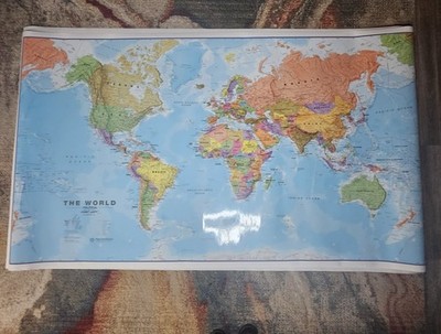 Laminated World Wall Map, 38 x 25''