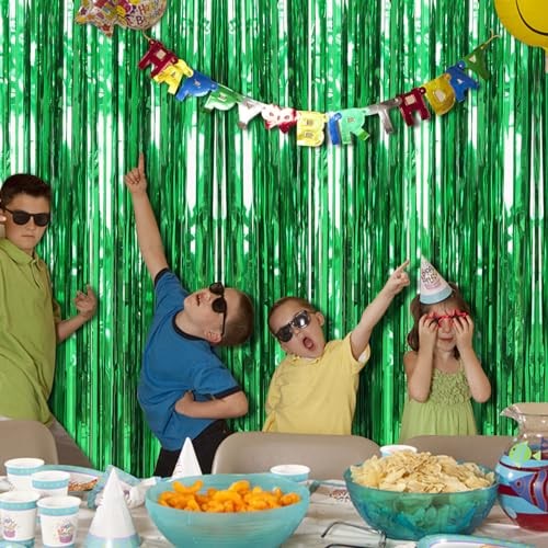 2 Pack Green Streamers Backdrop Jungle Party Decorations Foil Fringe Backdrop - Picture 6 of 8