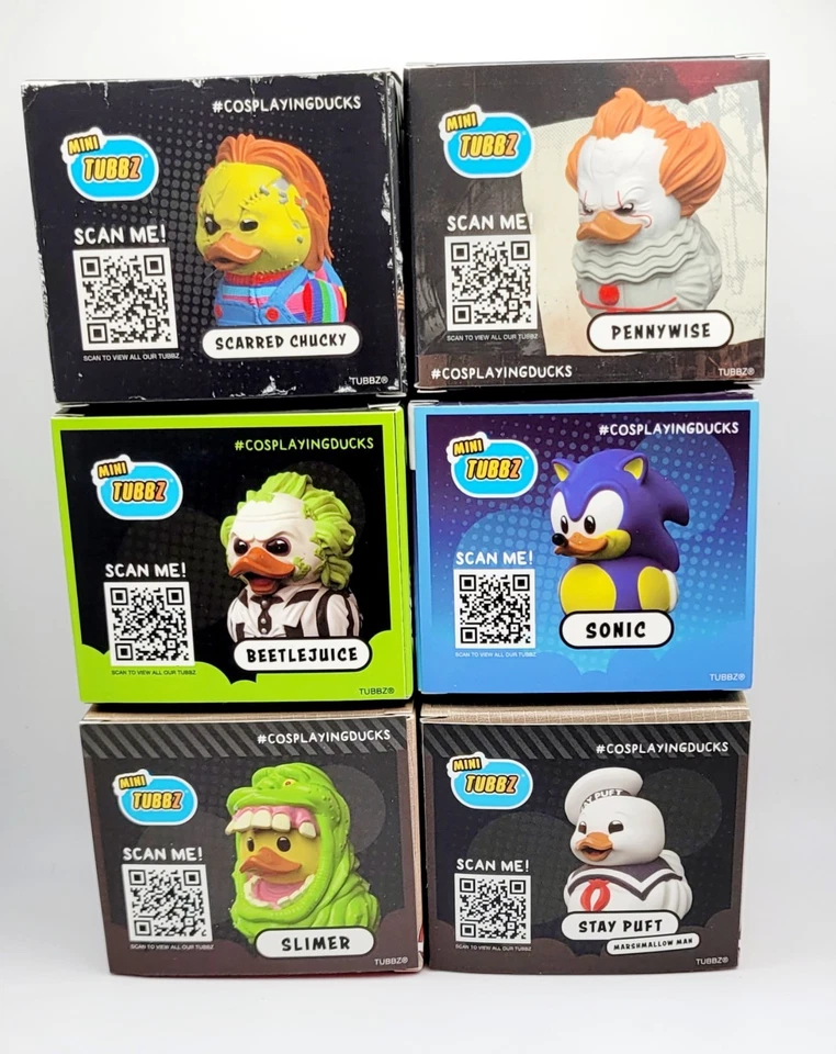 Terror Set De 6 TUBBZ Mini Pato Lote Chucky Slimer Stay Puft Beetlejuice Sonic IT Foto 2 de 3