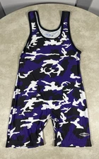 Matman Black Purple White Camo Wrestling Singlet Size Medium 1226