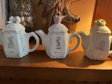 Precious Moments Miniature Ceramic Teapots Set March June September Illustrated
