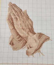 Completed Cross Stitch PRAYING HANDS Unframed Christian Symbolism