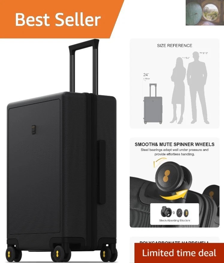 Durable TSA-Approved 65L Black Hardshell Suitcase with Spinner Wheels - 24 Inch