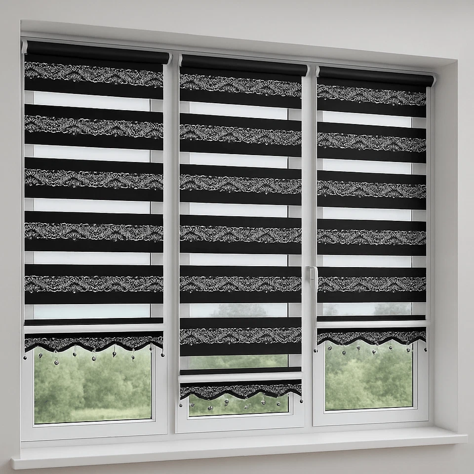 Doppelrollo Zebra Duo Rollo ohne Bohren Klemmfix Sichtschutz Jalousie mit Perlen - Bild 4 von 4