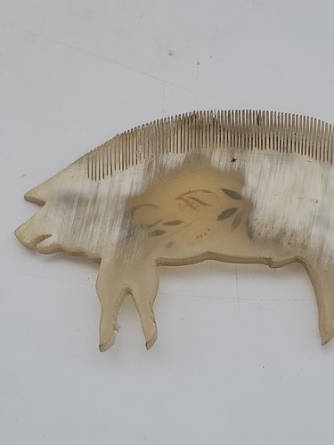 Vtg Pig Hair Comb Horn Bone Floral Design 3.75" Hog Boar - Picture 6 of 7