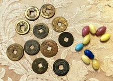 Vintage Glass Beads and Brass Coins for Chinese Sewing Basket Repair