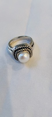 Honora 925 Sterling Silber Ring mit weißen Perlen, Zargenfassung, Seilbesatz, Größe 7