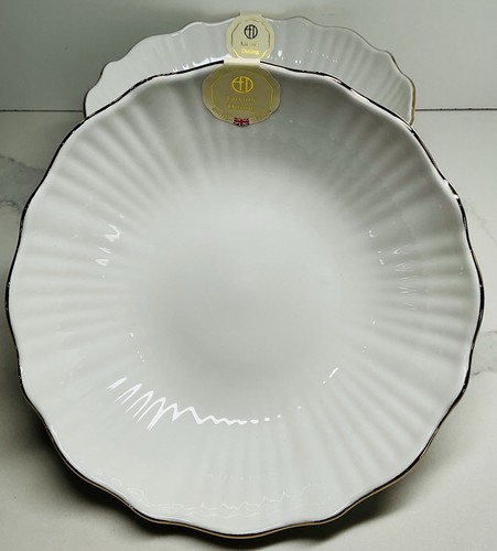 4 Pasta Bowl’s Eaton Fine Dining Porcelain 8.5” White Gold Trim New - Picture 3 of 9
